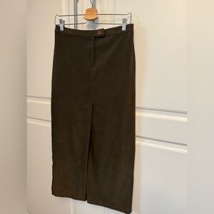 Express Faux Suede Maxi Skirt Size 7/8 High Waisted Front Slit Minimalist